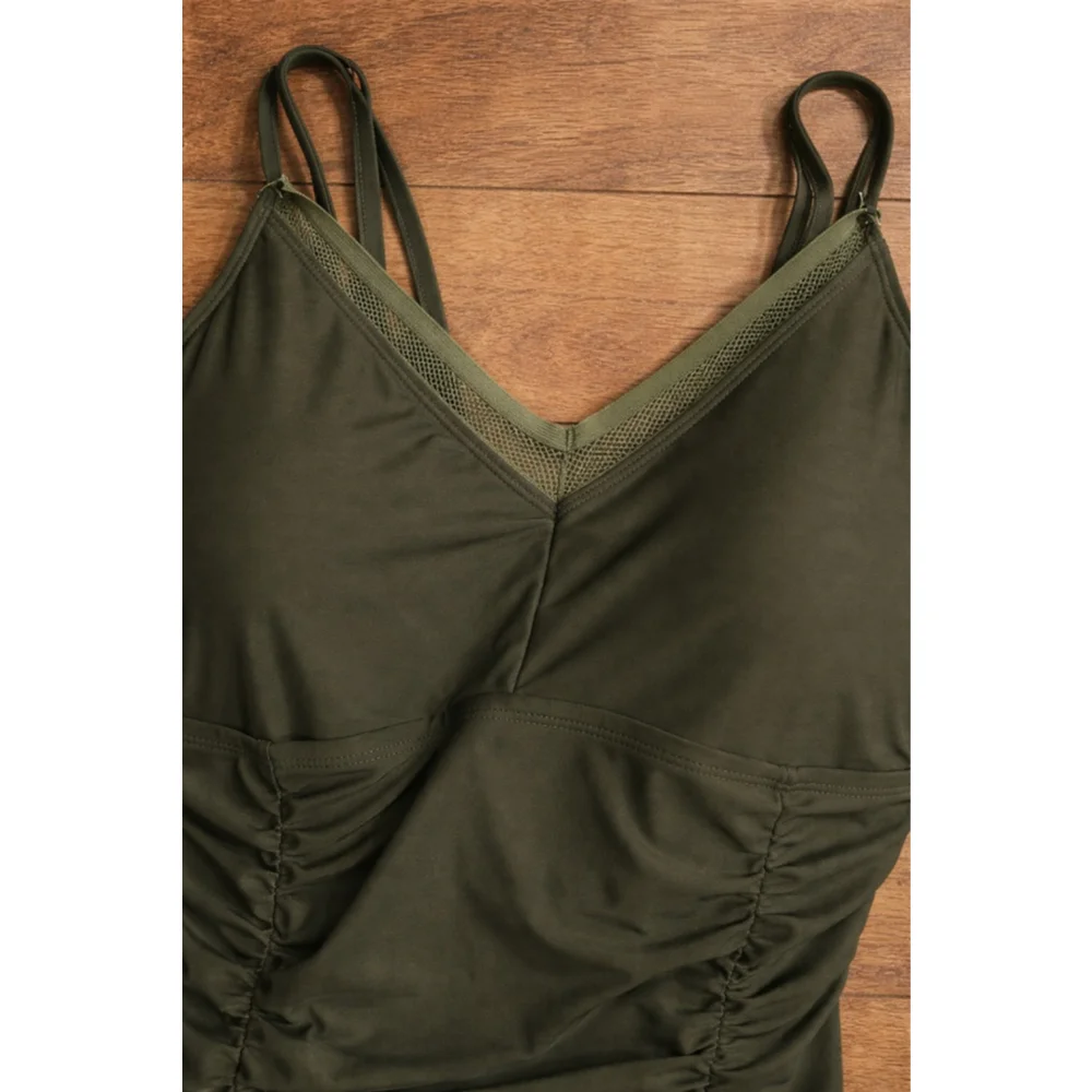 Torrid One Piece Swimsuit Size 2 Olive Green Ruched Mesh V Neck Plus - Picture 5 of 7